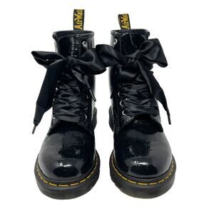 Dr Martens 1460 Black Patent Leather with Embossed Croc Print-Women 6